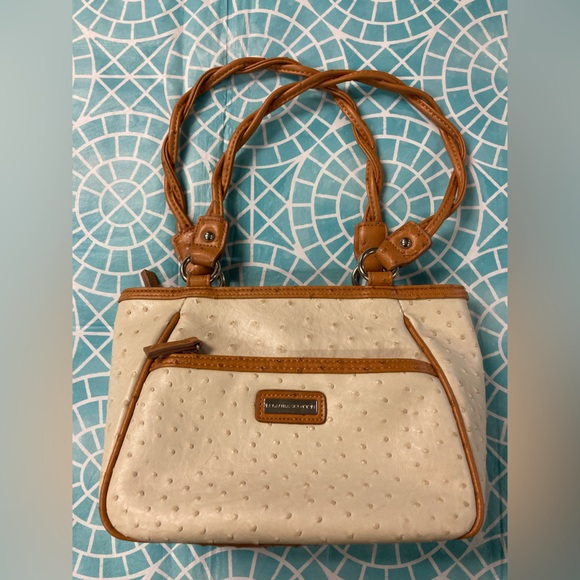💛TODAY***$25***Laura Scott faux ostrich purse with brown leather - Picture 1 of 9